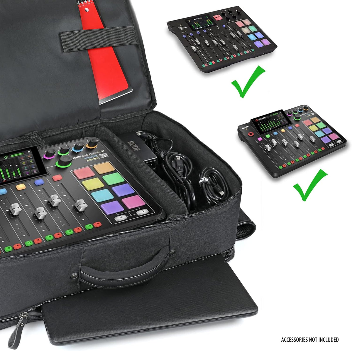GOgroove Audio Mixer Rugzak - Podcast Mixer Case Compatibel met RODECaster Pro, RODECaster Pro II, microfoons, hoofdtelefoons en meer podcastapparatuur met aanpasbare en krasbestendige binnenkant,