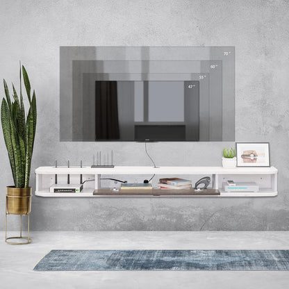Pmnianhua Zwevende tv-standaard, wandgemonteerde tv-kast, zwevende planken met deur, modern entertainment, mediaconsole, grote tv-bank voor opslag voor woonkamer en kantoor (120 cm, grijswit)
