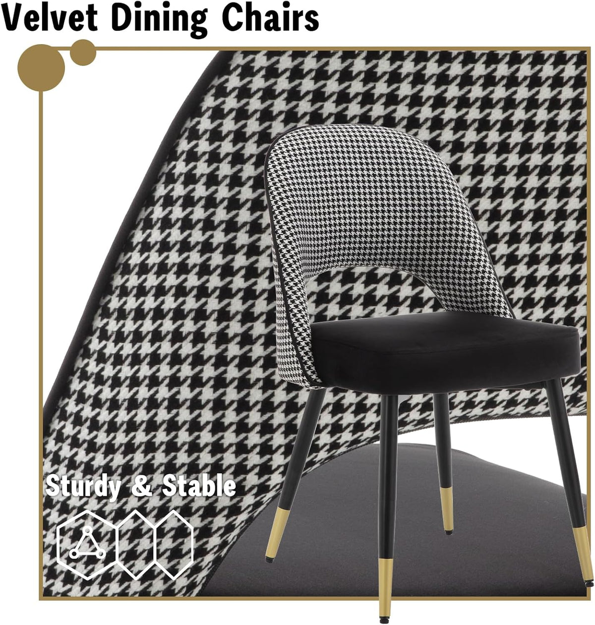 chairus Set of 2 Velvet Dining Chairs for Kitchen Living Room Modern Armless Office Chair Hollow Back Upholstered Corner Chairs with Metal Legs (Black-2) - QUORE