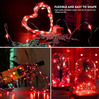 Cwylod - Led koperdraad Lichtsnoer - Waterdicht - LED Lichtsnoer - Werkt op Batterijen - DIY Bruiloft Feest Kerstdecoratie - 3V - 5m - Rood - QUORE