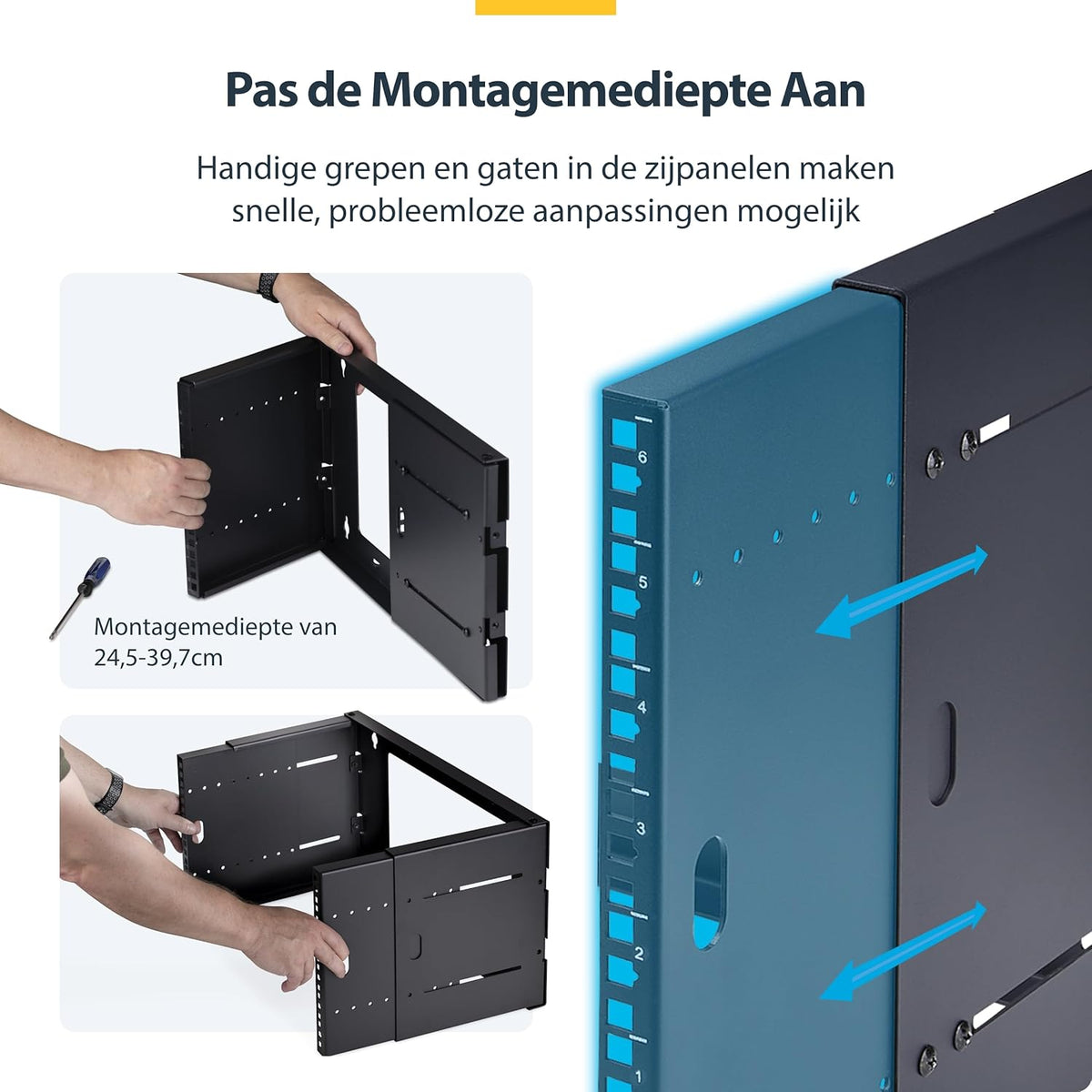 8U wandmonteerbaar serverrack – 19 inch rack – netwerkrek – serverrek – open frame rack – Verstelbare diepte 24,5 tot 39,7 cm – Draagvermogen tot 40 kg