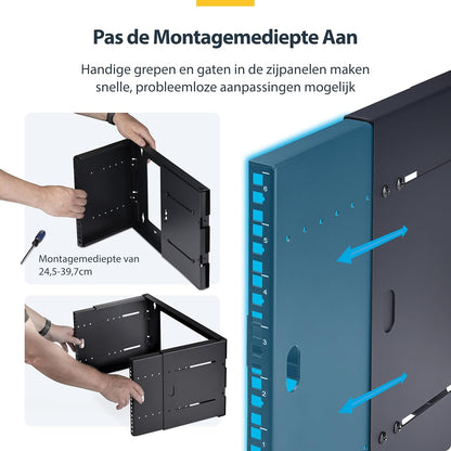 8U wandmonteerbaar serverrack – 19 inch rack – netwerkrek – serverrek – open frame rack – Verstelbare diepte 24,5 tot 39,7 cm – Draagvermogen tot 40 kg