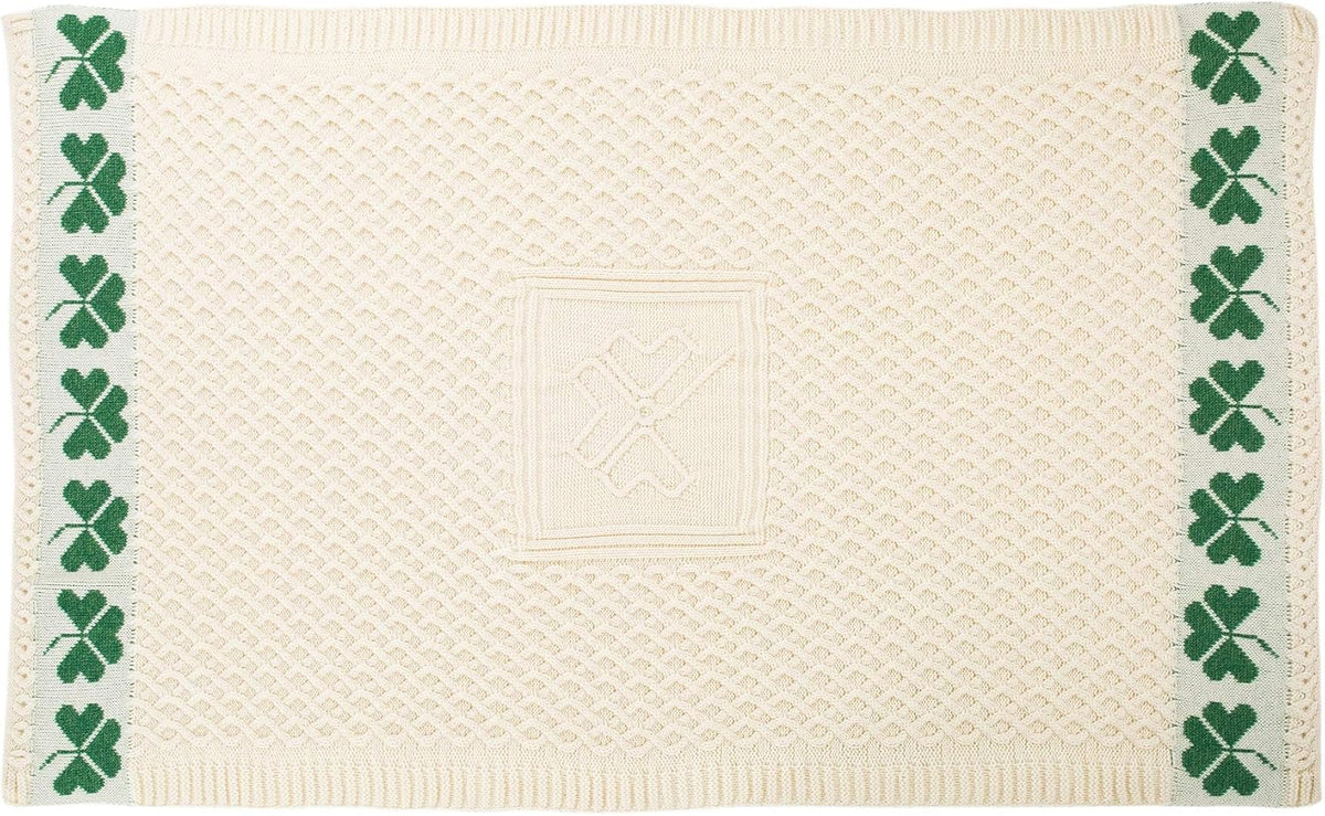 SAOL 100% Merino Ierse wol Shamrock honingraat bed & bank gooien deken in naturel / 40" x 60" / 100 cm x 150 cm