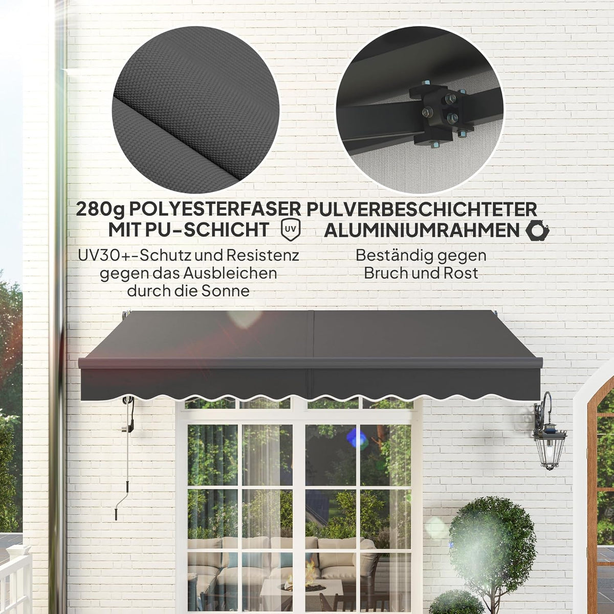Outsunny klemmarkise mit Handkurbel elektrisch höhenverstellbar Gelenkarmmarkise Markise Sonnenschutz UV 30+ Balkonmarkise incl. Wandhalterung Sonnenmarkise 300cm breit für Terrasse Balcony Dunkelgrau