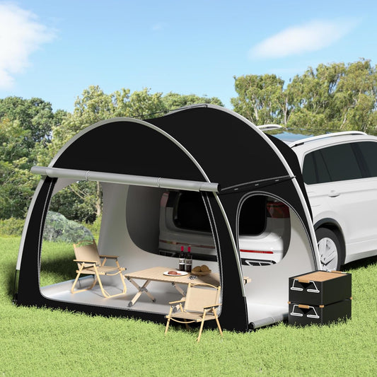 SUV Auto Tent, SUV Campingtent met Drie Deuren die aan alle Drie de Zijden Opengaan, Waterdichte en UV-Bestendige Grote Ruimte Autotent Achterklep voor Kamperen, EU-QCZP-BK