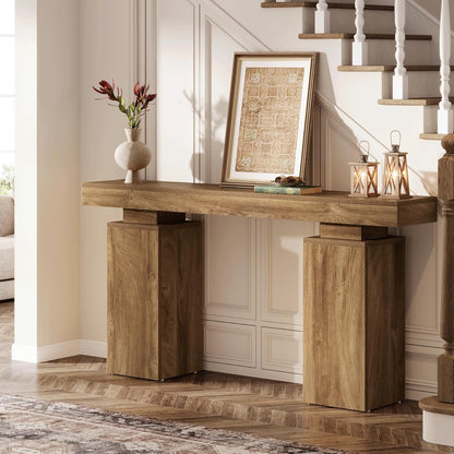 Tribesigns 160cm Long Console Table, Farmhouse Entrance Table Rear Sofa, Wooden Foyer Standard Entry Station, Modern Hallway Accent Furniture for Living Room Decor, Entrance, Natural Wood Finish