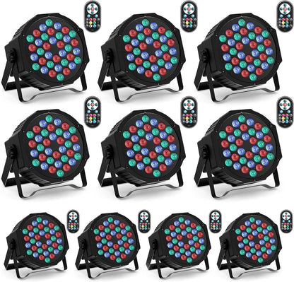 LED Spotlights – LED Par Spots – RGB Podiumverlichting – DJ Verlichting – DISCO Lampen – Set Van 10 – 36 RGB LEDs – Inclusief Afstandsbediening