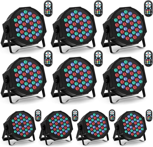 LED Spotlights – LED Par Spots – RGB Podiumverlichting – DJ Verlichting – DISCO Lampen – Set Van 10 – 36 RGB LEDs – Inclusief Afstandsbediening