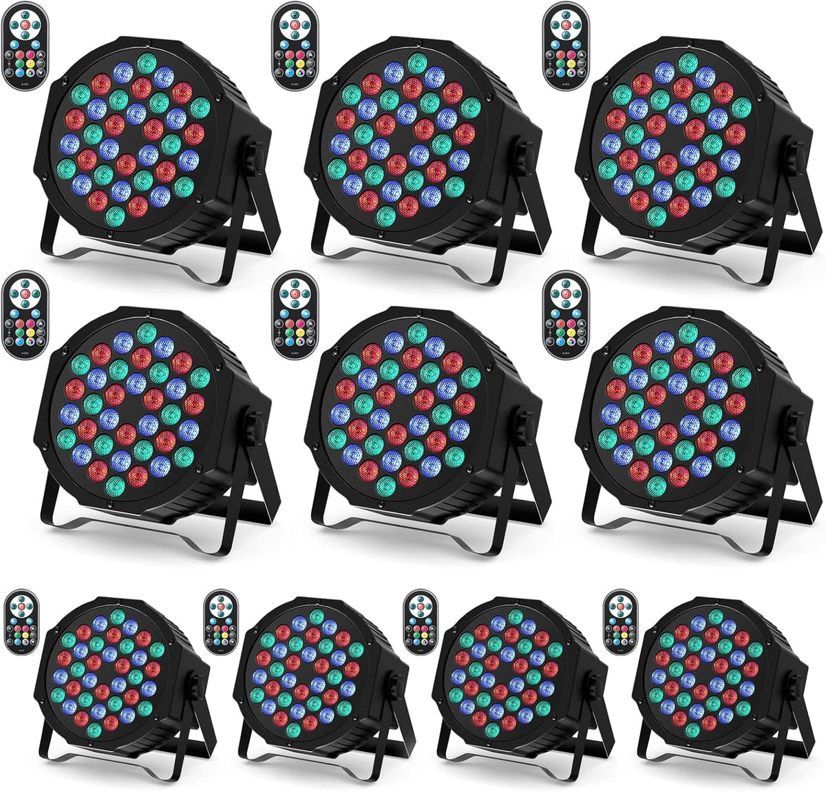U`King Set van 10 led-schijnwerpers, 36 leds, podiumverlichting, RGB met afstandsbediening, discolicht, schijnwerper, verlichting, bewegende kop voor stage, DJ, party, show, bar, Halloween, Kerstmis