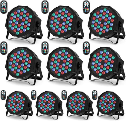 U`King Set van 10 led-schijnwerpers, 36 leds, podiumverlichting, RGB met afstandsbediening, discolicht, schijnwerper, verlichting, bewegende kop voor stage, DJ, party, show, bar, Halloween, Kerstmis