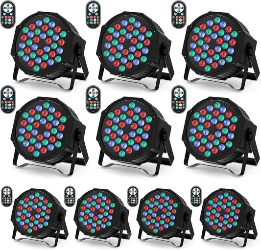 U`King Set van 10 led-schijnwerpers, 36 leds, podiumverlichting, RGB met afstandsbediening, discolicht, schijnwerper, verlichting, bewegende kop voor stage, DJ, party, show, bar, Halloween, Kerstmis