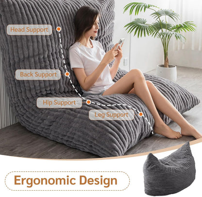MAXYOYO Huge Bean Bag Bed, Square Bean Bag Chair, Large Faux Fur Sofa and Fluffy Filling for Adults Couples Guests (Corduroy Grey, 150x200cm)