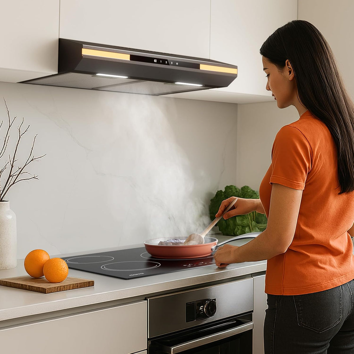 CIARRA CBCB6921 A+ Afzuigkap 60cm onderbouw 3 snelheden 300 m³/u zwart inbouwafzuigkap met touchbediening,afvoerstand en recirculatie afzuigkap met koolstoffilter CBCF011