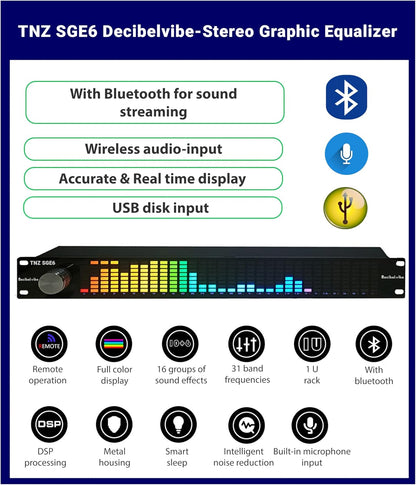 Stereo Equalizer – Grafische Equalizer – Audio Equalizer – Voorversterker – DSP Equalizer – 31-Bands – RCA/3,5 mm, Bluetooth 5.0 & USB