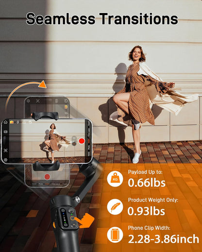 hohem iSteady V3 Gimbal Smartphone, geüpgraded 3-assige gimbal stabilisator, magnetische AI-tracker, afneembare controller, ingebouwde verlengpool en tripod, opvouwbare stabilisator voor live