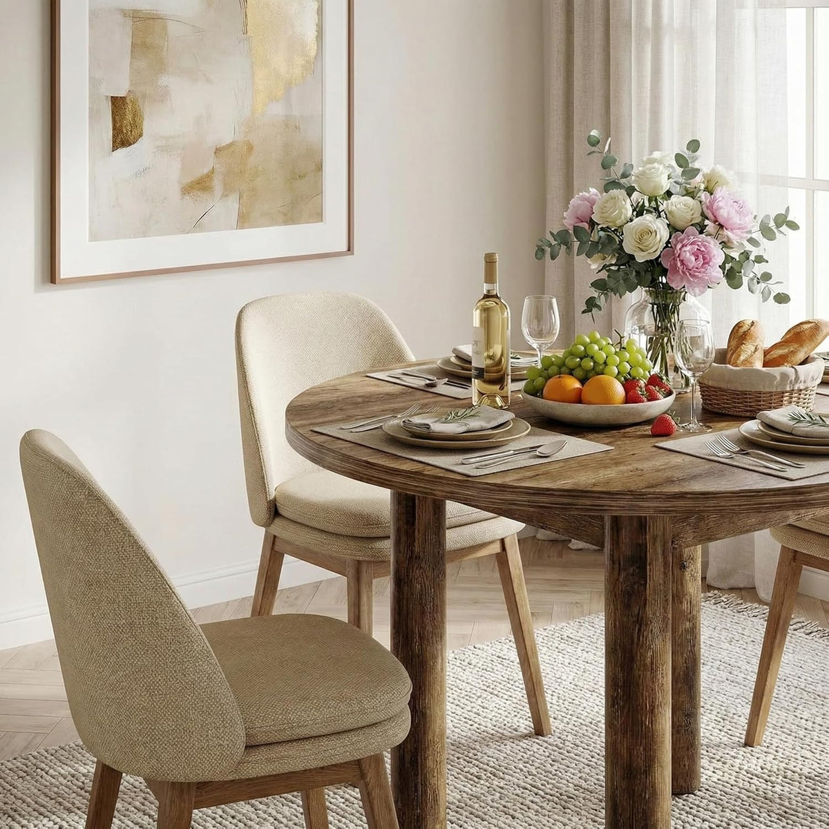 Ronde Eettafel – Eettafel Rond – Keukentafel – Houten Tafel – Eettafel Voor 4 Personen – 100 cm Diameter – Hoogwaardig MDF Bruin - QUORE