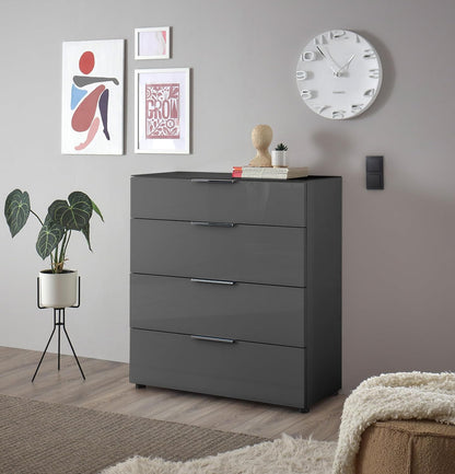 Ladekast – Dressoir – Opbergkast – Kast – Ladenkast – Antraciet Met Glasfront – 90x99x40 cm – Hout En Melamine