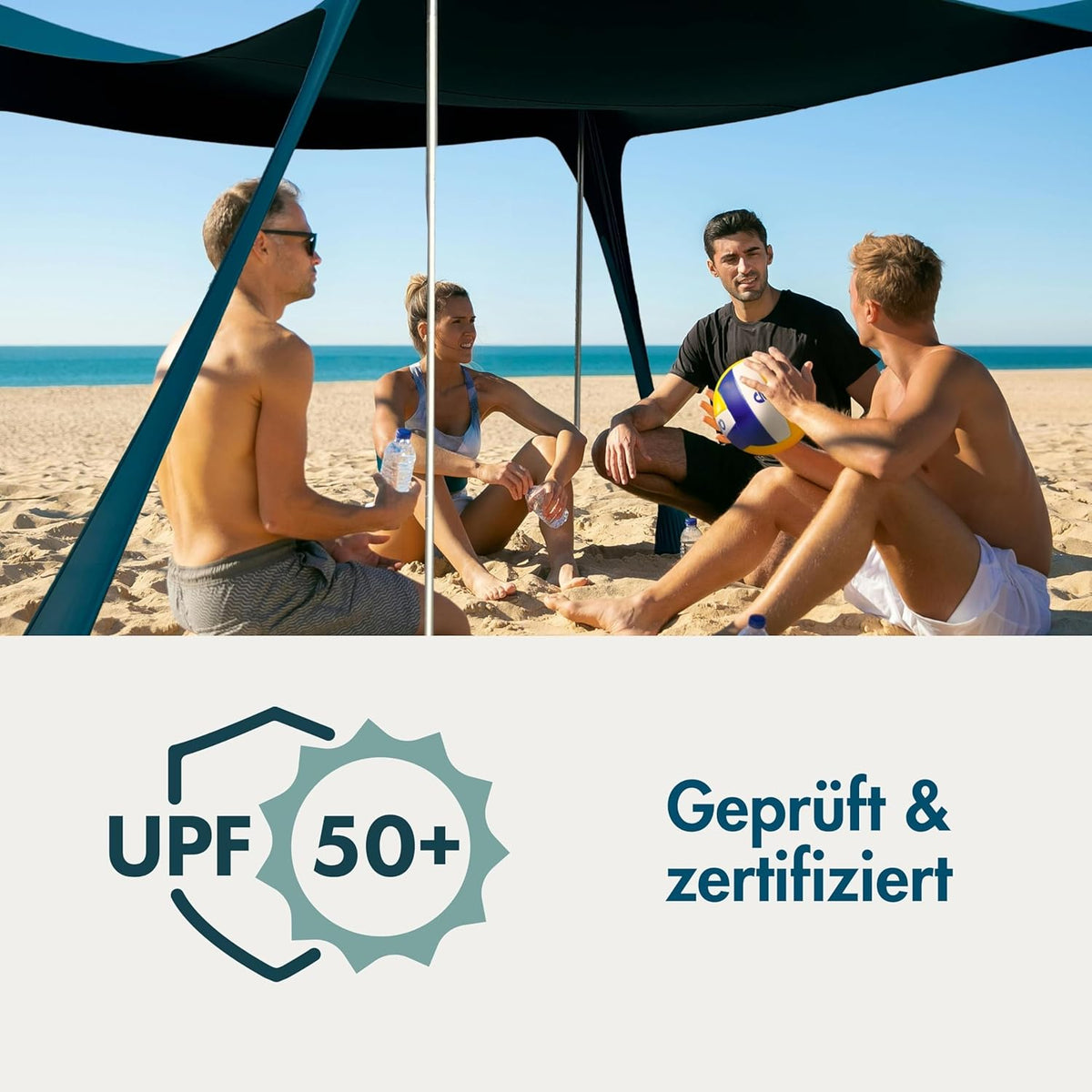 Sunsail Big Family Strandtent - Zonnezeil Strand met gecertificeerde UV bescherming UPF50+ (Tot 6 personen, Petrolblauw)
