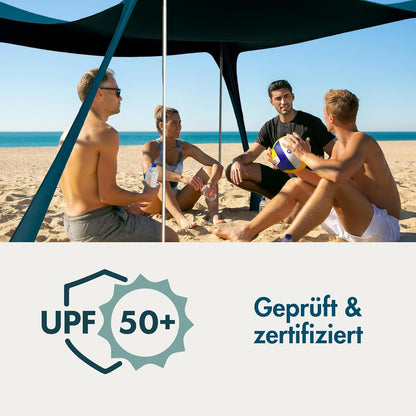 Sunsail Big Family Strandtent - Zonnezeil Strand met gecertificeerde UV bescherming UPF50+ (Tot 6 personen, Petrolblauw)
