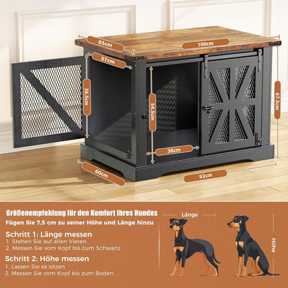 Hondenbench, meubel, 100 cm, hondenbox, driedeurige hondenbench, schuifdeuren, moderne hondenkamer voor binnen, voor kleine en middelgrote honden, versterkte constructie, 100 x 65 x 67 cm, zwart