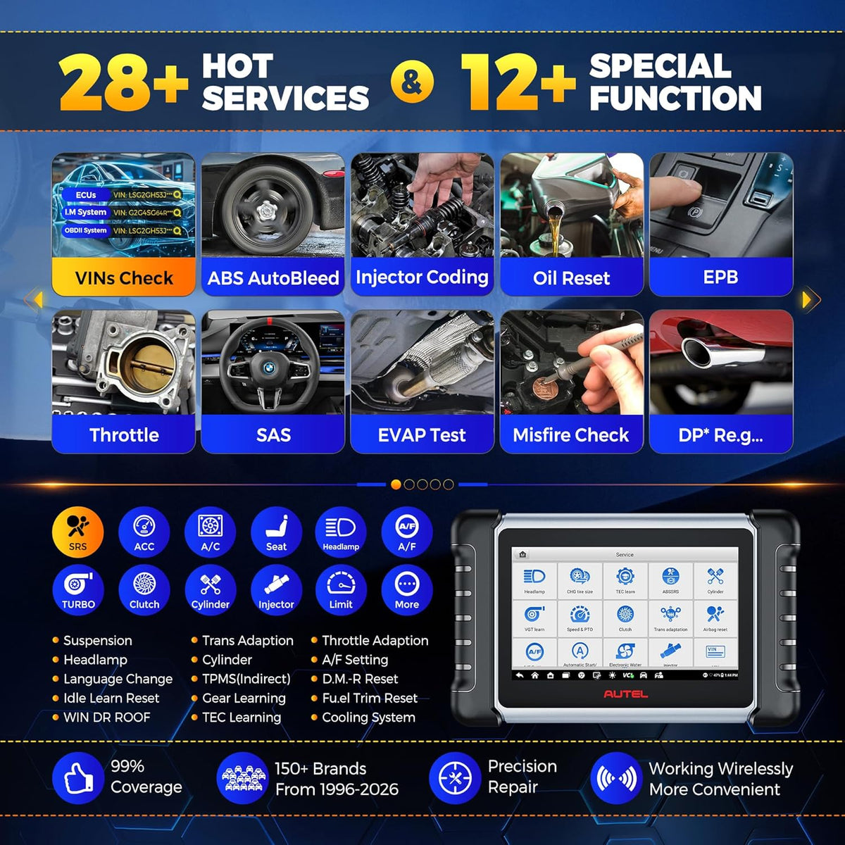 Autel MaxiCOM MK808BT PRO Android 11 OS (Opgewaardeerd van MaxiCheck MX808S MK808S MK808), 2026 Bidirectionele Besturing Automotive Diagnostische Scantool, Alle Systeem, 28 Services, Steun BT506 MV108