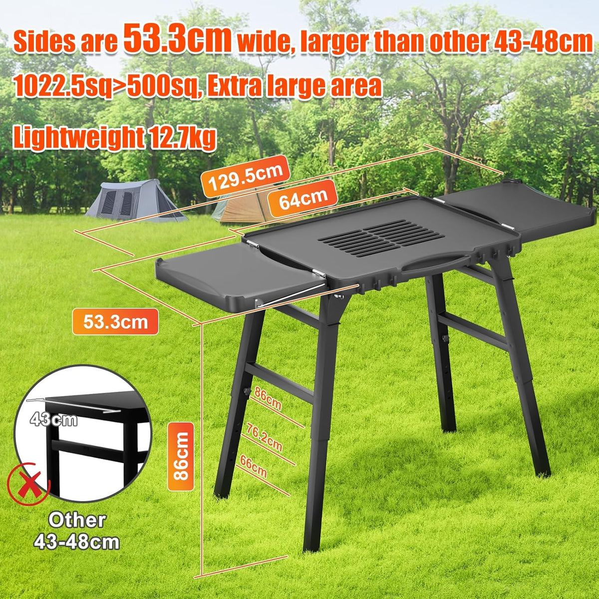 GFTIME Universele draagbare grillwagen voor Enders Urban, Weber Q100/Q200/Q300, Ninja Woodfire, Burnhard Wayne, opvouwbare outdoor grillstandaard met groot werkblad en in hoogte verstelbare poten