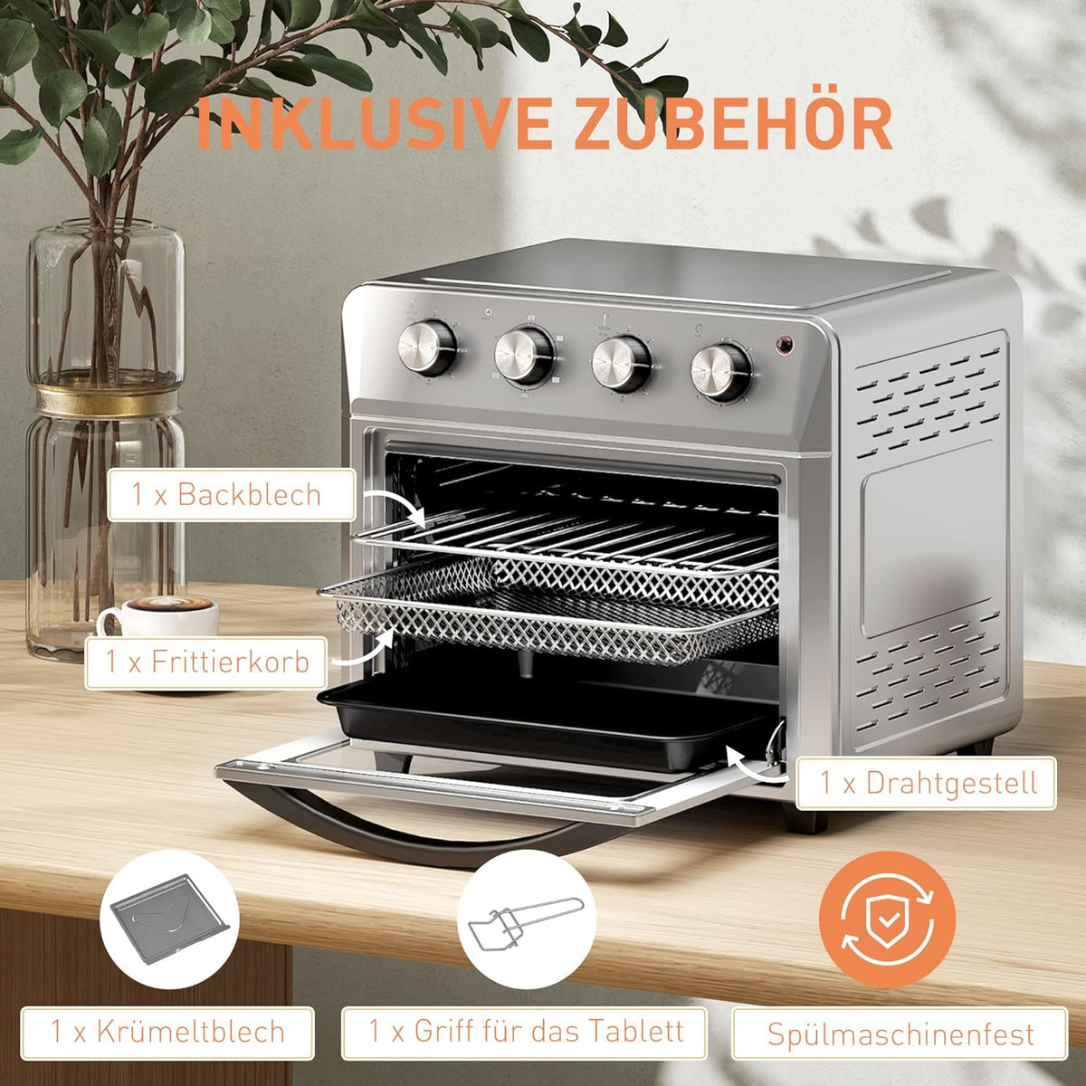 Mini Heteluchtoven – Mini Oven – Convectie Oven – Airfryer – Heteluchtfriteuse – 24 Liter Inhoud – 1600 Watt Vermogen - QUORE