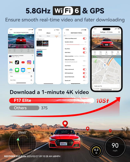 Dashcam – Dashboardcamera – Autocamera – Rijcamera – Autorecorder – 3-Kanaals – 4K Voor, 2.5K Achter, 1080P Interieur – Full-Color Nachtzicht