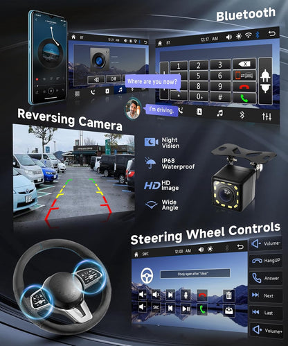 Autoradio, 2 Din pianotoetsen met draadloze Carplay Android auto, 7 inch IPS HD touchscreen, autoradio, ondersteuning bluetooth, FM-radio, USB/type-C, spiegellink, achteruitrijcamera