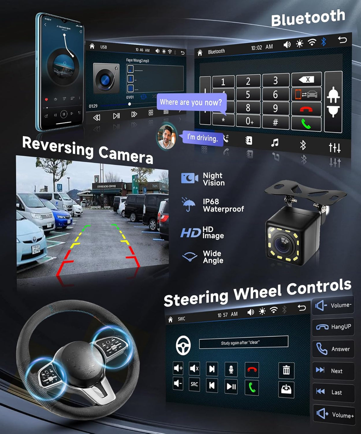 VECHTEL Autoradio, 2 Din met draadloze Carplay Android auto, 7 inch IPS HD touchscreen, autoradio, ondersteuning bluetooth, FM-radio, USB/TF/AUX spiegellink, achteruitrijcamera, afstandsbediening