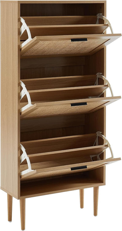 BAÏTA - Schoenenkast AMANA eikenlook en rotan riet, 60 cm