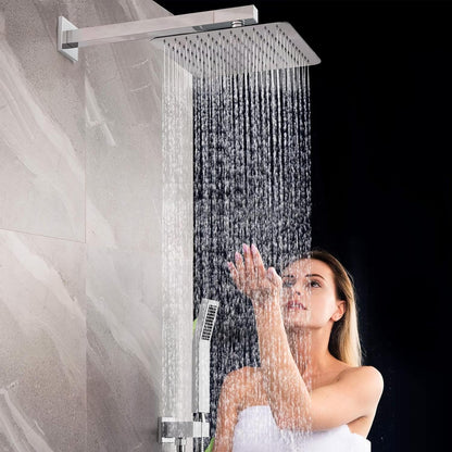 Rainsworth Verborgen doucheset, badkamer luxe regendouche combo set, 10 inch regendouchekop, roestvrij staal en messing, chroom