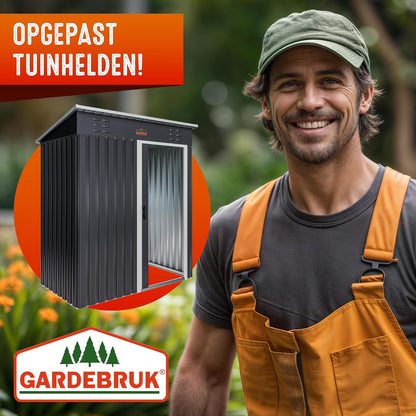 GARDEBRUK Garden house 185x165x90cm 1.5m2 Sliding Door 20kg Tool Holder Safety Gloves Ventilation Stainless Steel Sloping Roof Anthracite - QUORE