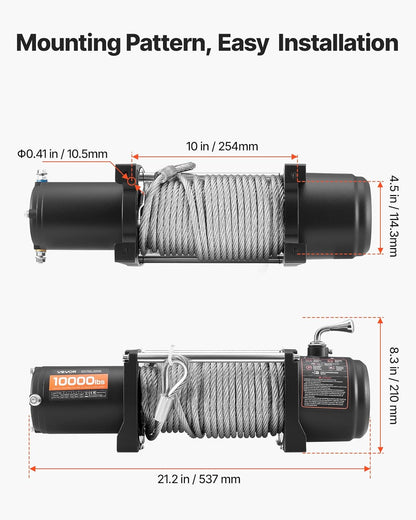 VEVOR Elektrische lier, 4500 kg capaciteit, 12 V DC vrachtwagen met stalen kabel, diameter 8,3 mm x 19,8 m, draadloze en bekabelde afstandsbediening, IP55 voor het slepen van SUV, jeep, aanhanger
