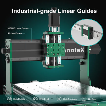 CNC-routermachine 3030-Evo Max, volledig metalen XYZ-as dubbele stalen lineaire geleiders met 800W trimmerrouter, ideaal voor het snijden van aluminium, messing, roestvrij staal, hout, acryl