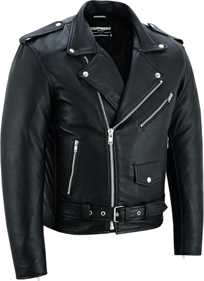 Leren herenjack Highway Bikerjack Marlon Brando Motorjas - Touringjack volnerf echt leer Zwart - 3XL