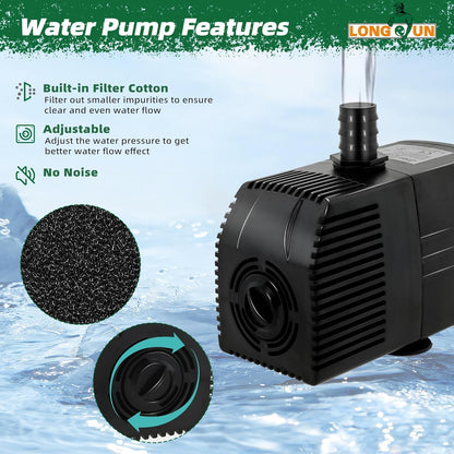 LONGRUN 23 cm vijver waterval, 304 roestvrij staal, zwembadwaterval met waterpomp, 7 kleuren Bluetooth LED tuinfontein