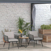 Outsunny Tuinmeubelset van polyrotan, 3-delig, stalen frame, 2 stoelen + 1 salontafel, kussens, grijs