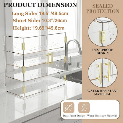 4-laags bakkerij vitrine met elastische automatische deur, 19,5 "x 19,75" x 19,75" x 10,35" acryl helder gebak vitrine aanrecht vitrinekast voedseldoos voor brood dessert koekjes bakken