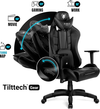 Diablo X-Ray Gaming Game Stoel Gaming Chair Bureaustoel 4D Armleuningen Ergonomisch Ontwerp Kunstleer Perforatie Kantelfunctie Zwart-Grijs Kido (S)