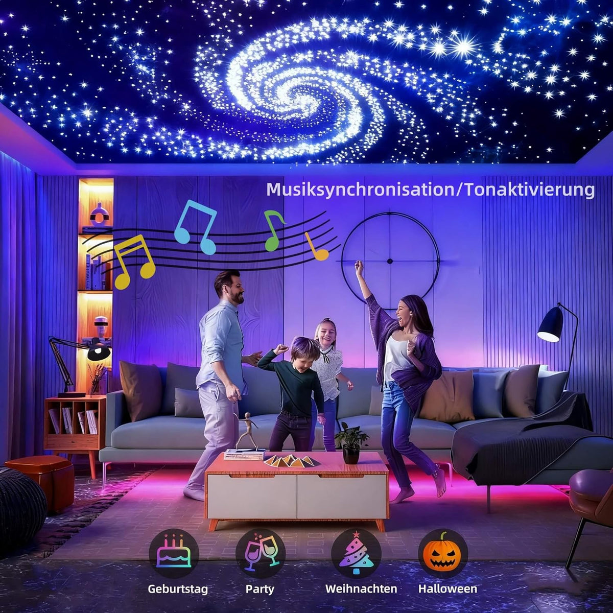 GIDEALED Twinkle Sterrenhemel glasvezel licht voor auto / thuis, 600 stuks x 3 m x 0,75 mm Star plafondlampenset met app/afstandsbediening RGBW Fiber Optic Light muziekmodus, tijdfunctie en