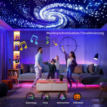 GIDEALED Twinkle Sterrenhemel glasvezel licht voor auto / thuis, 600 stuks x 3 m x 0,75 mm Star plafondlampenset met app/afstandsbediening RGBW Fiber Optic Light muziekmodus, tijdfunctie en