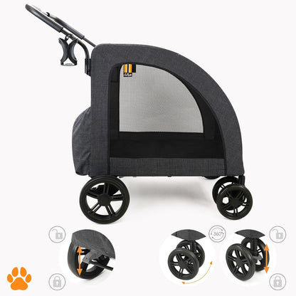 hondenwagen Chester - hondenbuggy voor grote honden, kattenbuggy, ruim, comfortabel trolley, opvouwbaar, incl. regenhoes, drinkbushouder, max. belasting 50 kg, kleur grijs