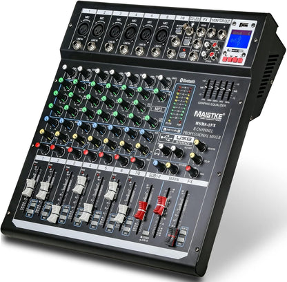 Mixer 8-Kanaals – Audio Mixer – Mengpaneel – DJ Mengpaneel – Mengtafel – Bluetooth en USB – 48V Fantoomvoeding