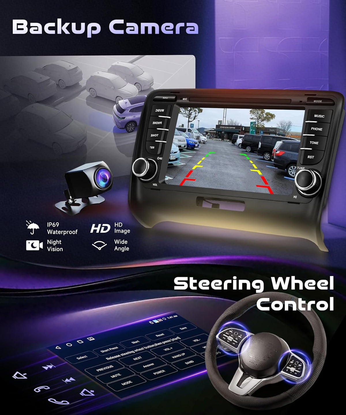 7" Bluetooth Autoradio – 2-DIN Radio – Multimedia Systeem – CarPlay Android Auto – WiFi GPS Navigatie – AHD Achteruitrijcamera – 4GB RAM 64GB ROM