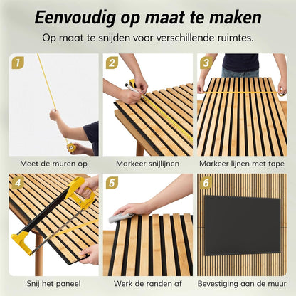 Bamboe Akoestische Panelen – Akoestisch Paneel – Wandpanelen – Houten Latten Paneel – Lamellenwand – Zelfklevend – 100% Bamboe, 4 Stuks 110 x 52 x 1,7 cm
