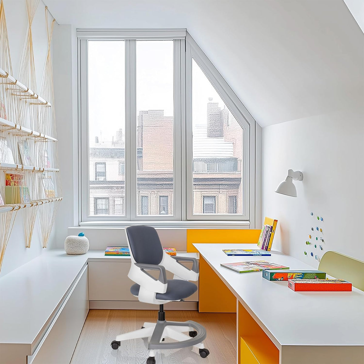 hjh OFFICE 640510 Kid Flex kinder- en tienerstoel van stof, grijs, meegroeiende draaistoel, voetensteun en rugleuning in hoogte verstelbaar