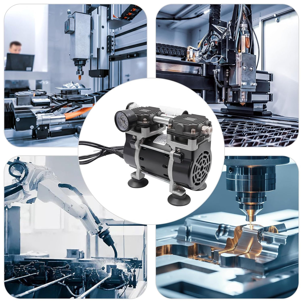 Vacuümpomp Olievrije Pomp – Vacuüm Pomp Compressor – Druckpomp Laboratorium – Olievrij Motor – Krachtige 150W Motor – Stil En Onderhoudsvrij