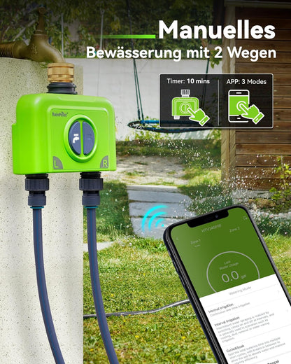 RAINPOINT Irrigatiecomputer, wifi, 2 uitgangen met antenne-gateway en messing inlaat, slimme irrigatiebesturing met app/spraakbediening, IP65, tuin, automatisch bewateringssysteem, 2 x 6 tijdschema's