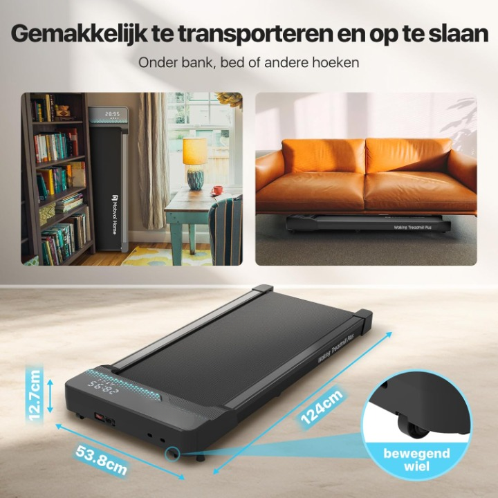 Loopband - Elektrische Loopband - Wandelpad - Wandel-Joggingmachine - met Helling - Ruimtebesparend - 2.25 pk - LED-display - Instelbare Snelheid - 12 km/u - voor Thuis - Onder het Bureau - 123 x 52 x 13 cm - Zwart
